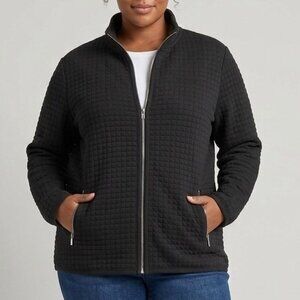 Karen Scott Quilted Zip Front Jacket Black XXL